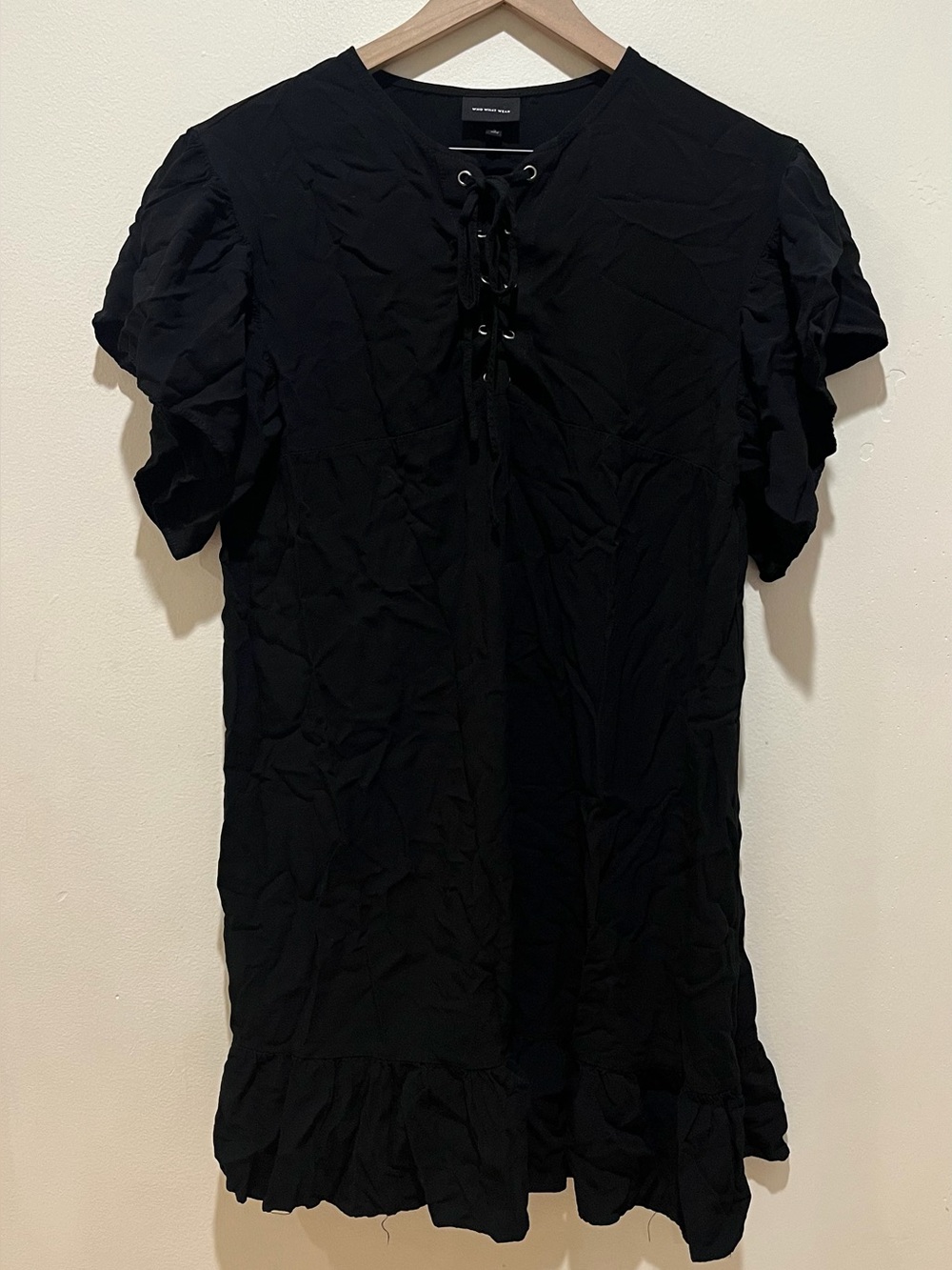 CLEARANCE Who What Wear Black Ruffle Sleeve Mini Dress Tie Up Front Womens Small